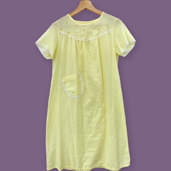 American VINTAGE 70's Katz MEDIUM Yellow Floral Patient Sleep Gown Dress - Picture 1 of 12